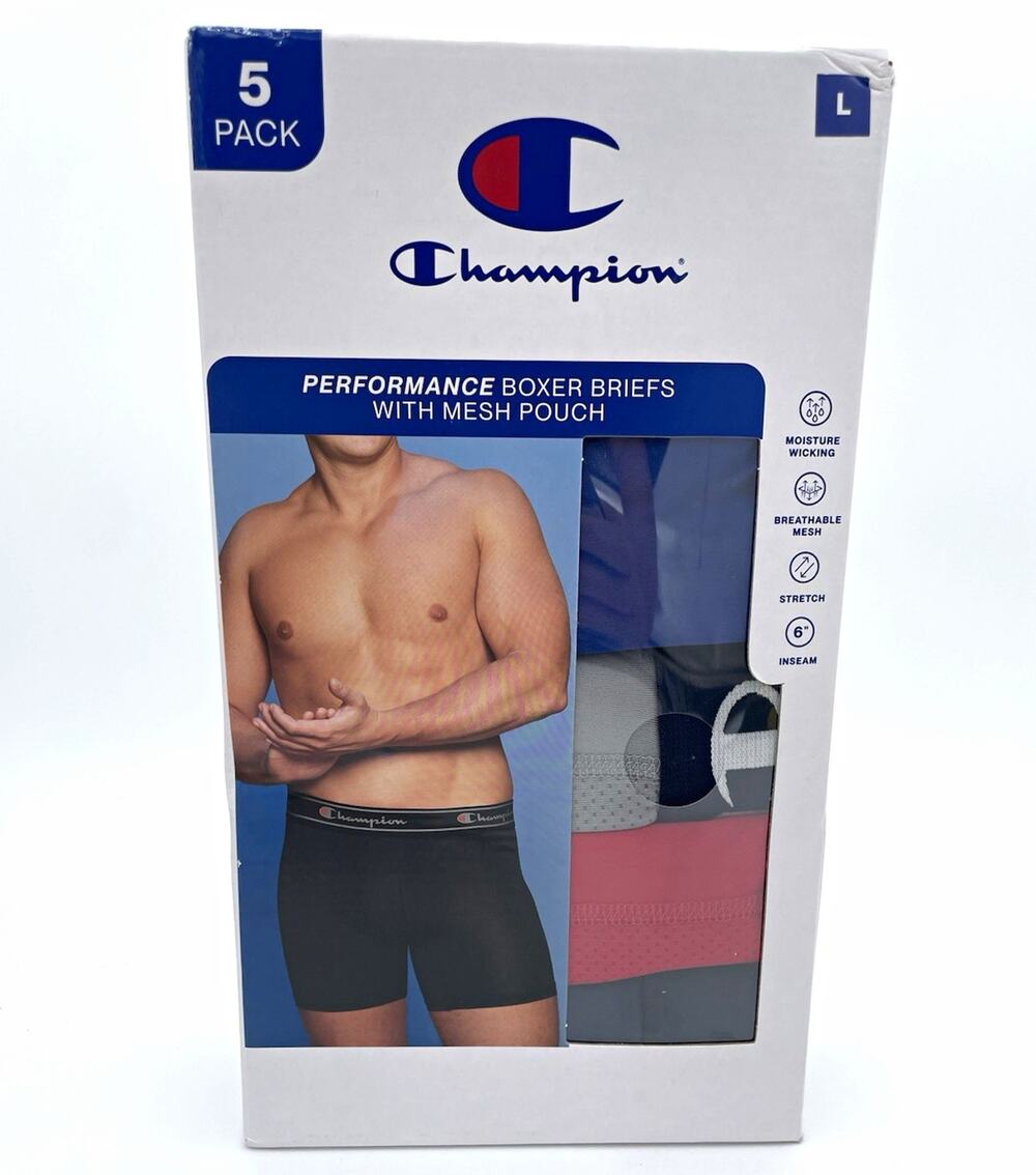 Champion Performance Boxer Briefs Mesh Pouch Tagless 5-Pack Multicolor L